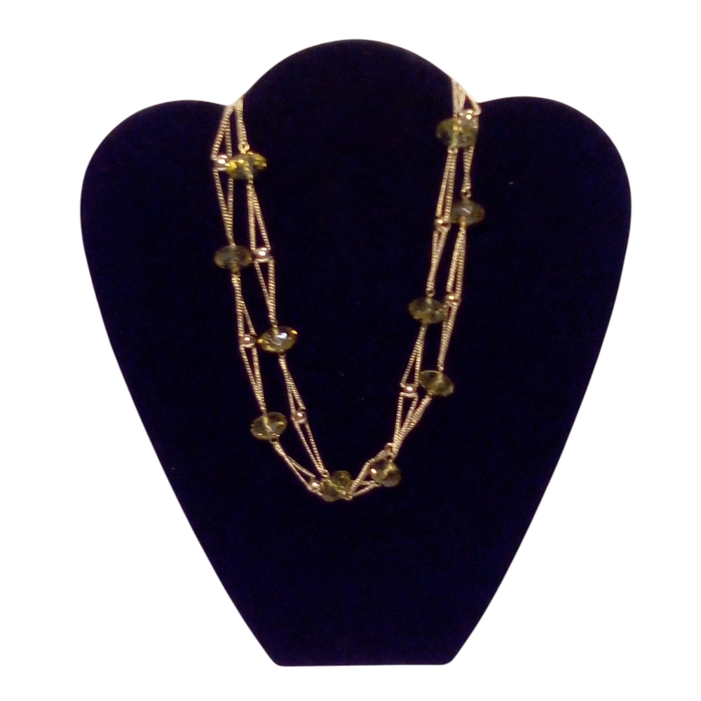 Fashion Necklace Green Beads Gold Tone Chain Office Work Lobster Claw Clasp